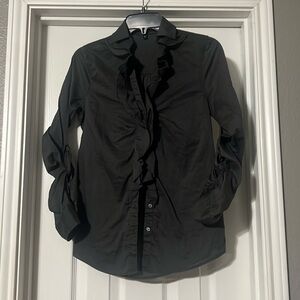 Sz XS Express lightweight dark gray ruffle button down shirt